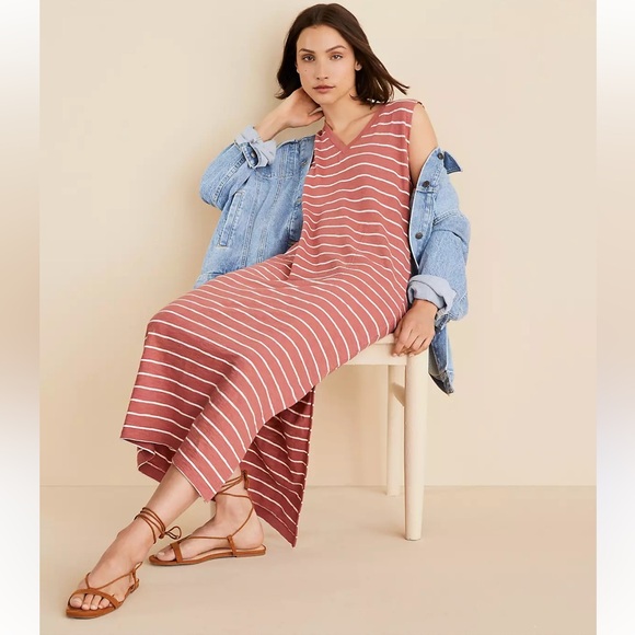 Lou & Grey Striped Maxi Dress Sleeveless V-Neck 100% Cotton Small - Picture 3 of 12